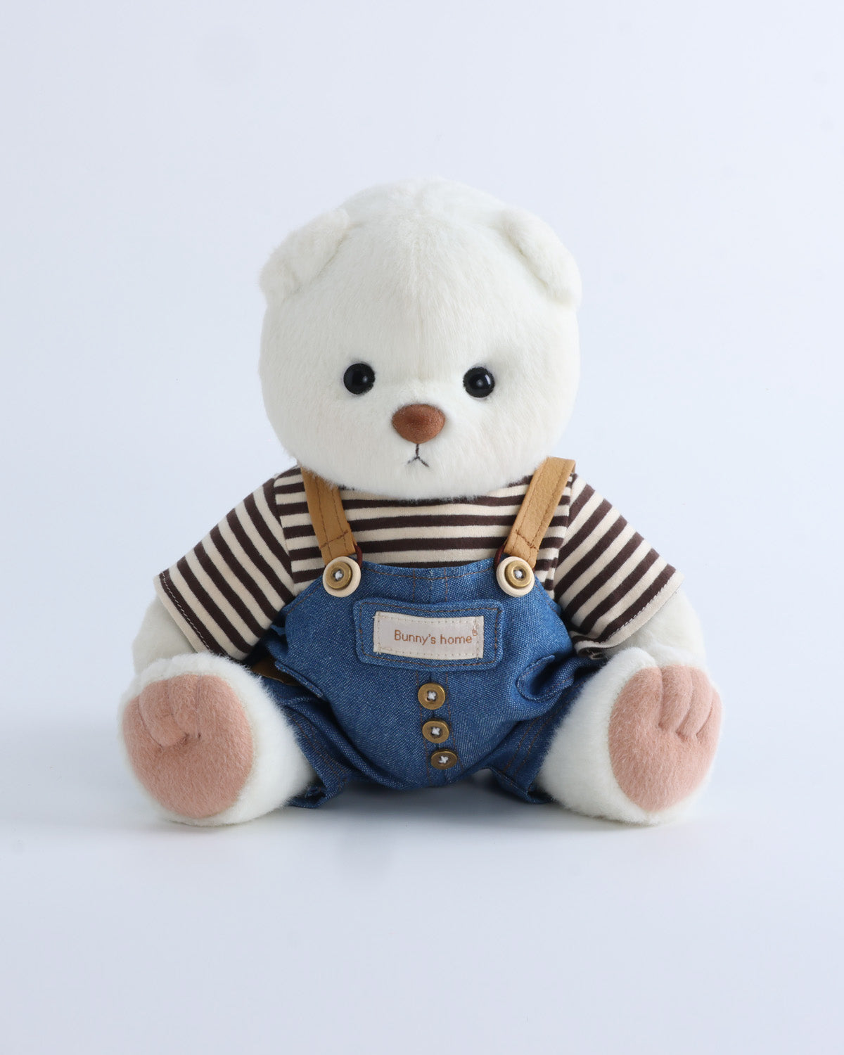 White Short Hair Bear & Striped T-Shirt Button Overalls Set of 2 - 12 Inches