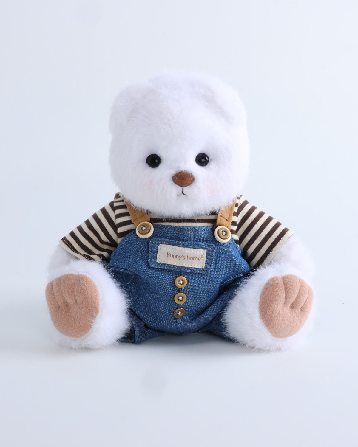 White Long Hair Bear & Striped T-Shirt Button Overalls Set of 2 - 12 Inches