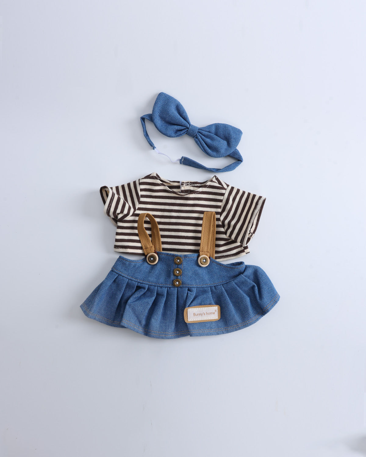 Striped T-Shirt Button Pinafore Dress Set of 3 - 12 Inches