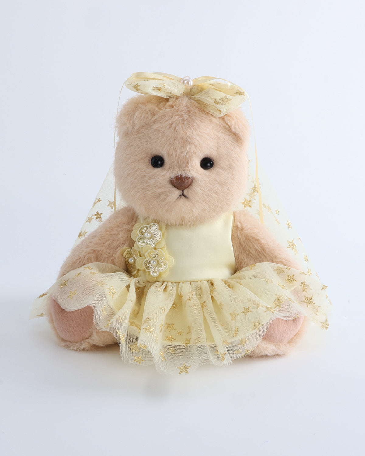 Milk Tea Long Hair Bear & Yellow Star Tulle Dress Set of 2 - 12 Inches