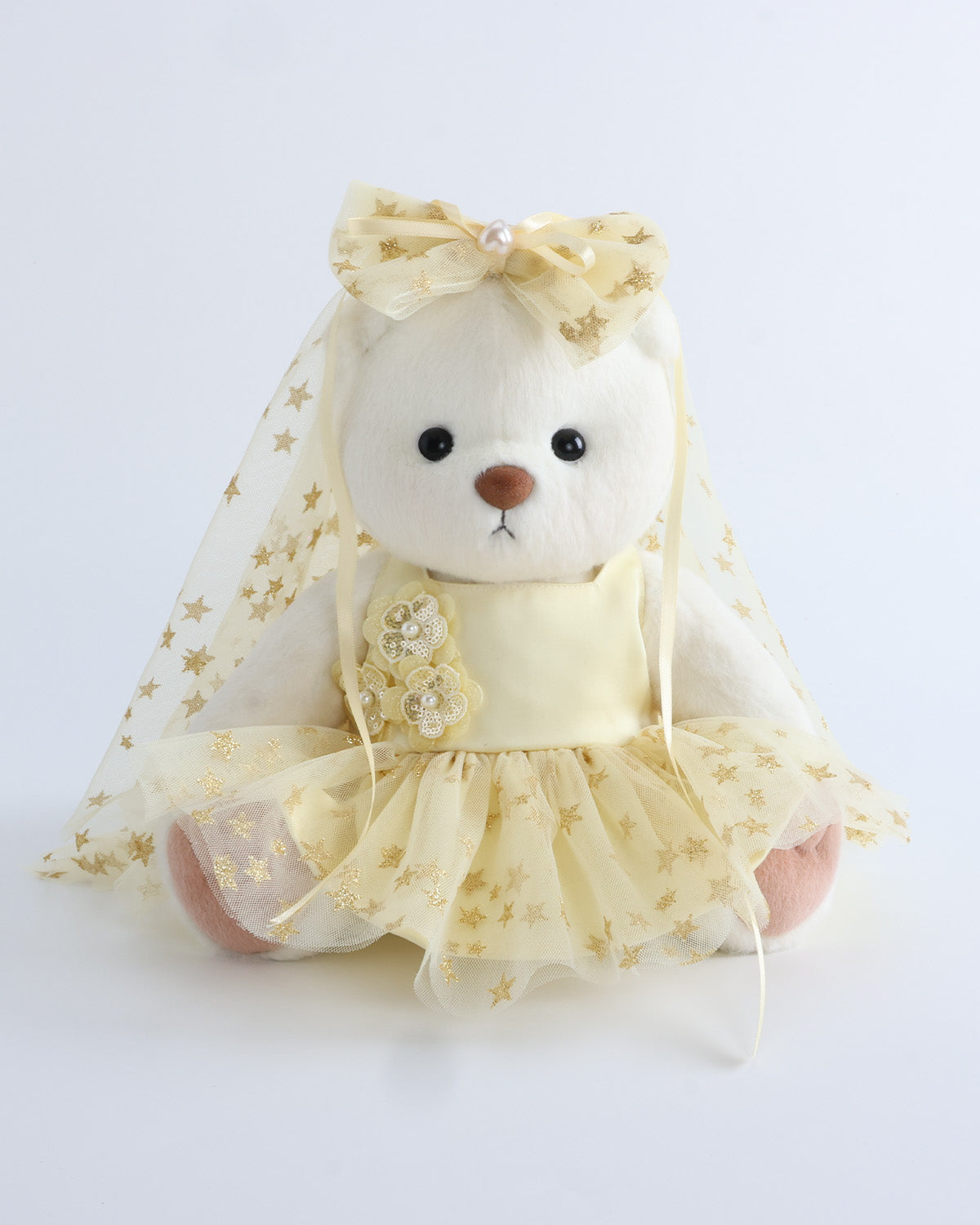 White Short Hair Bear & Yellow Star Tulle Dress Set of 2 - 12 Inches