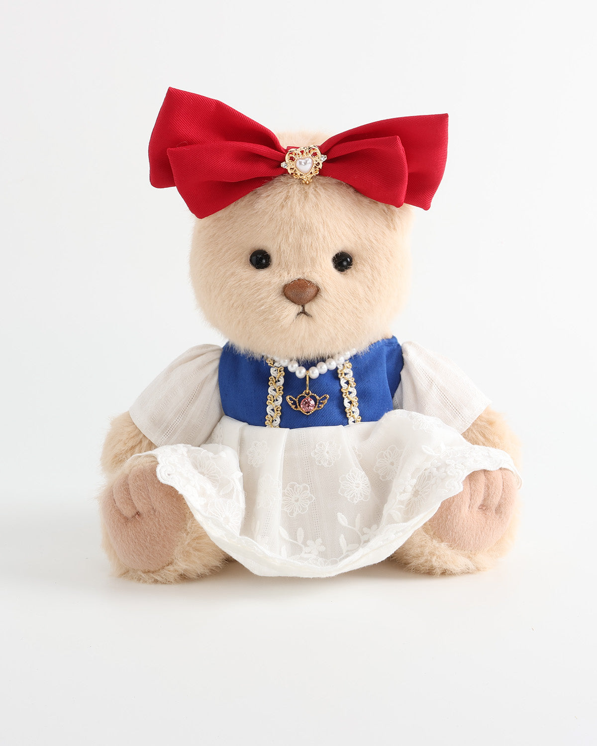 Milk Tea Long Hair Bear & White Princess Dress Set of 3 - 12 Inches