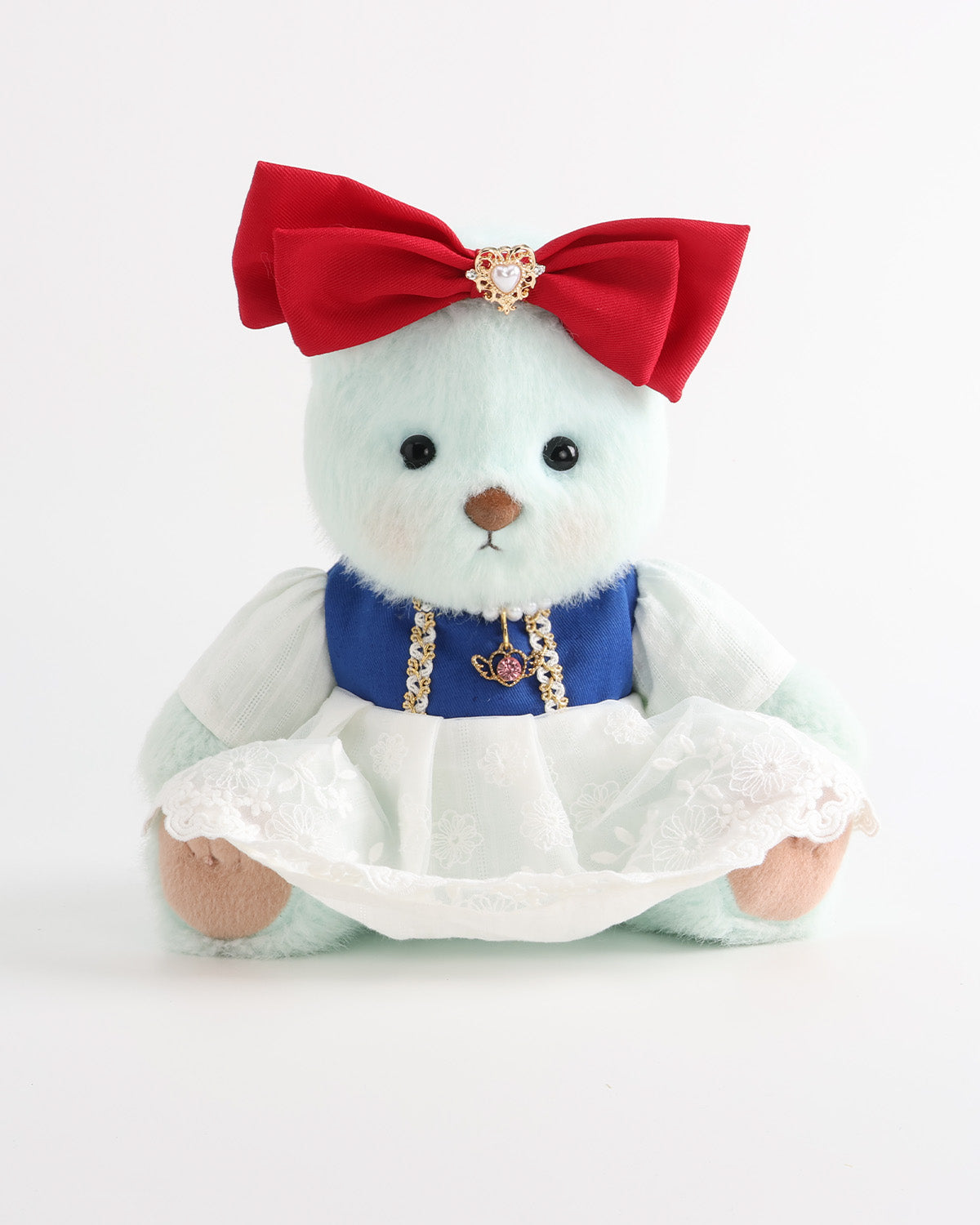 Mint Blue Long Hair Bear & White Princess Dress Set of 3 - 12 Inches