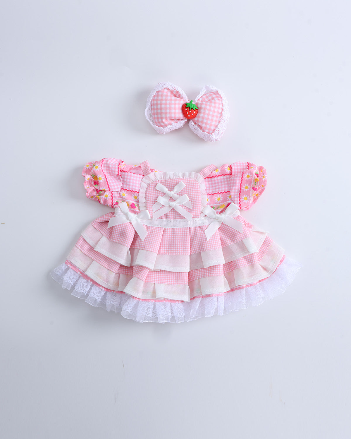 Pink Plaid Strawberry Cake Dress Set of 2 - 12 Inches