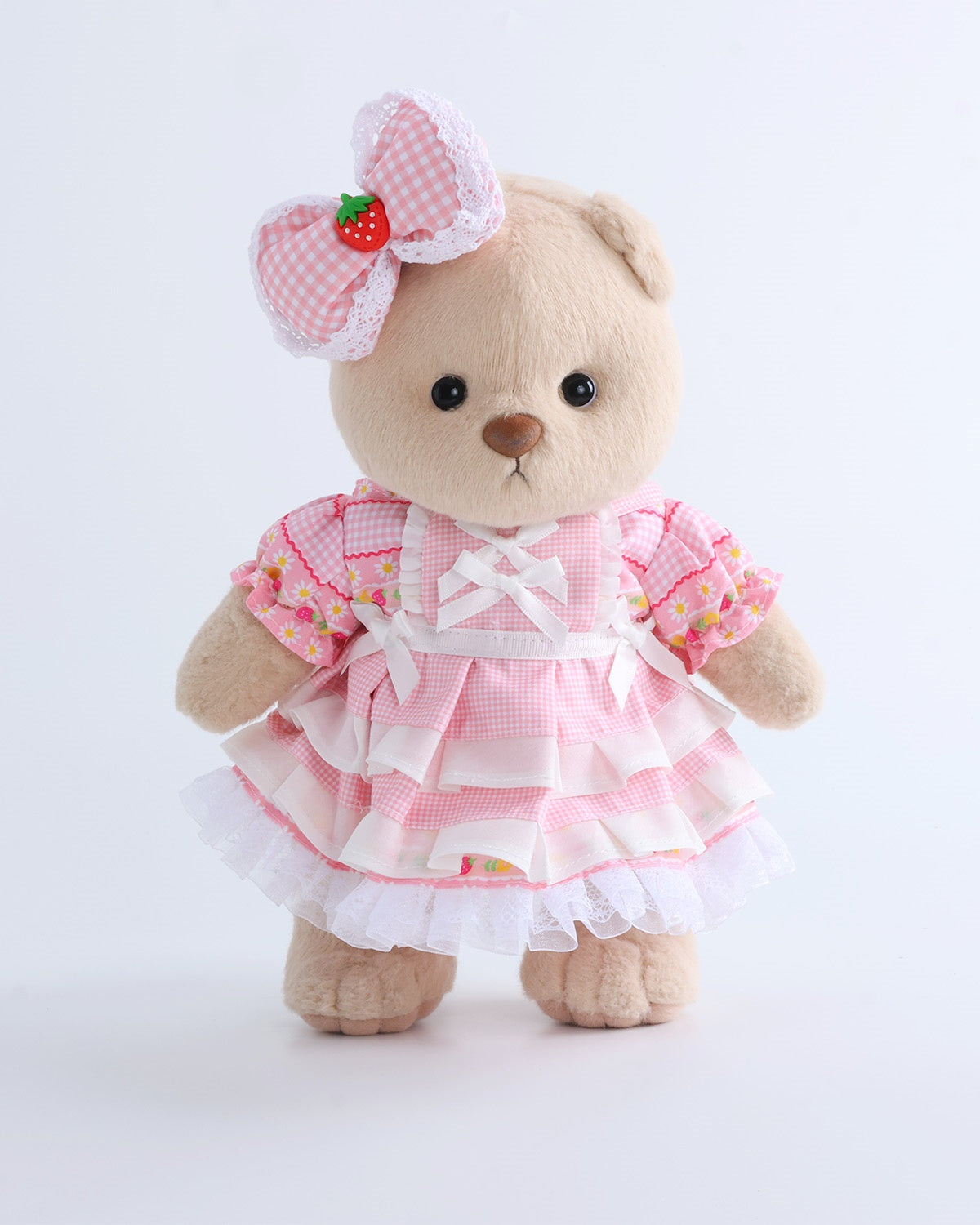 Teddy Bear & Pink Plaid Strawberry Cake Dress Set of 2 - 12 Inches