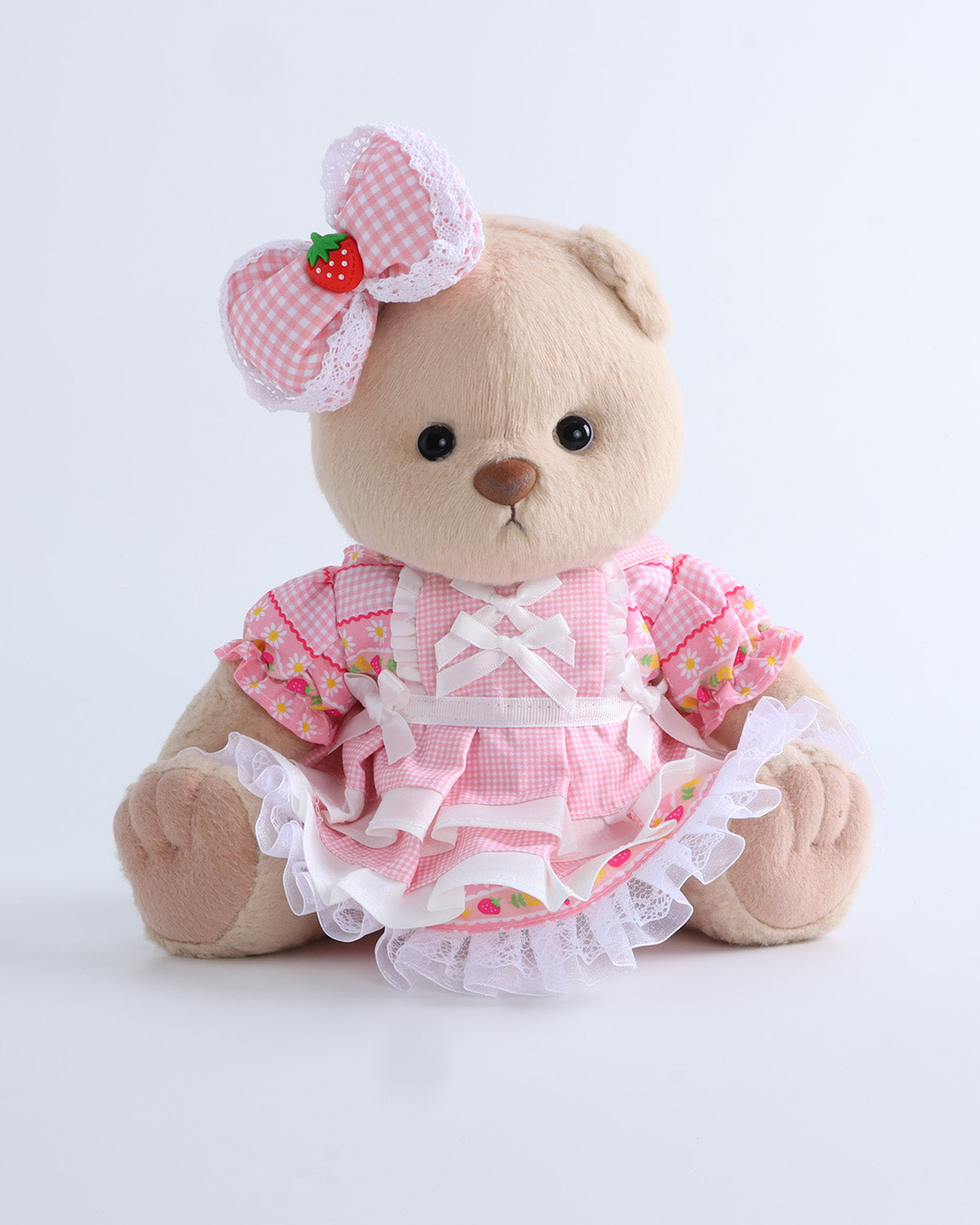 Teddy Bear & Pink Plaid Strawberry Cake Dress Set of 2 - 12 Inches