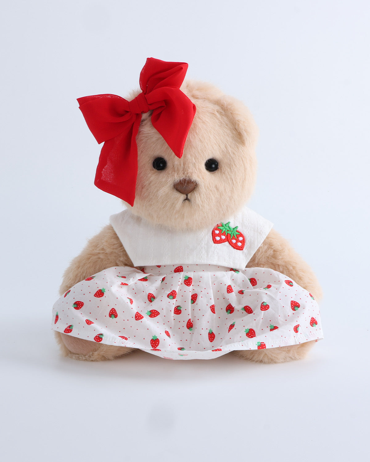 Milk Tea Long Hair Bear & Strawberry Collared Dress Set of 2 - 12 Inches