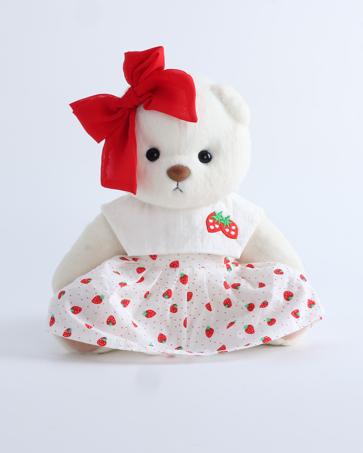 White Short Hair Bear & Strawberry Collared Dress Set of 2 - 12 Inches