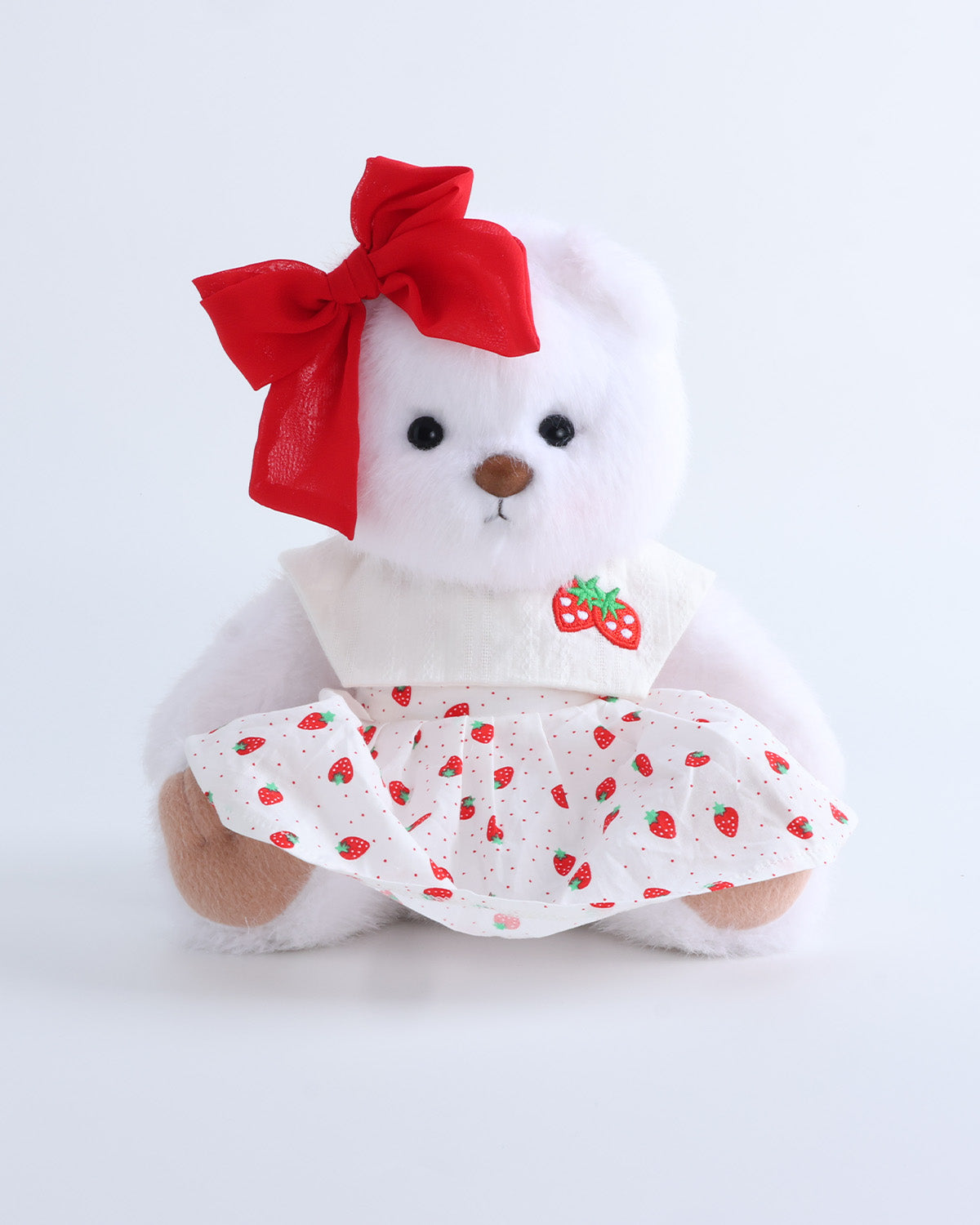 White Long Hair Bear & Strawberry Collared Dress Set of 2 - 12 Inches