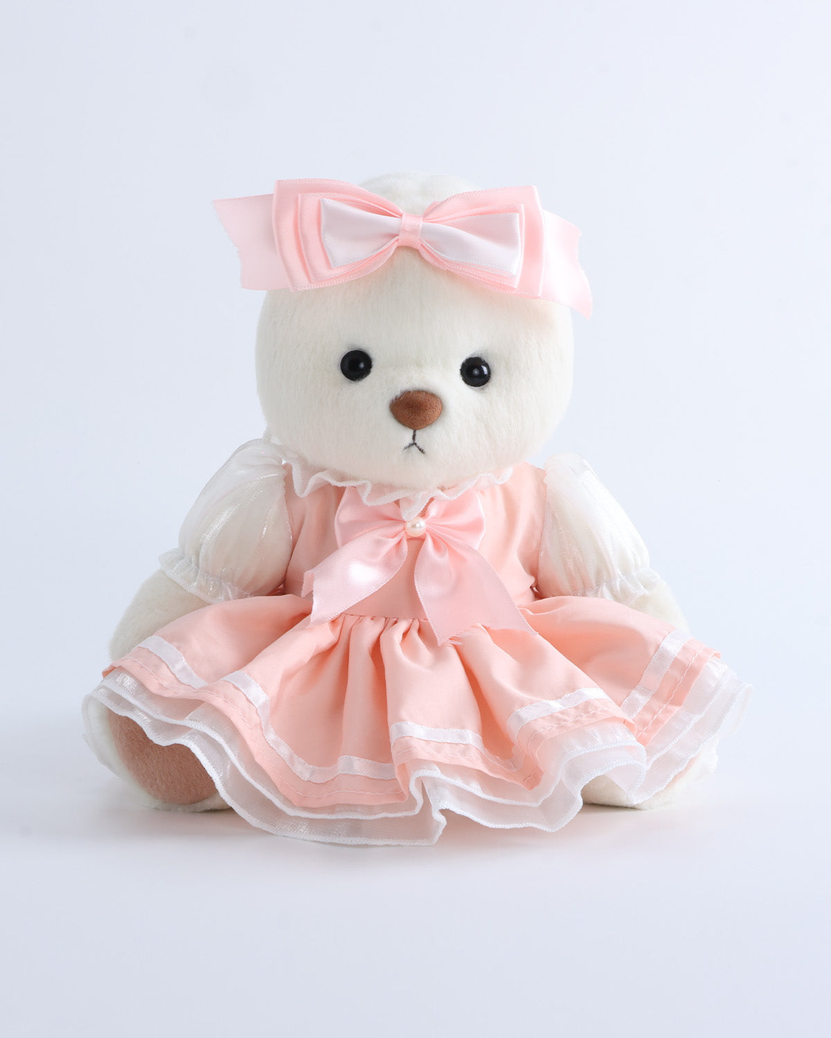 White Short Hair Bear & Pink Sakura Bow Dress Set of 2 - 12 Inches