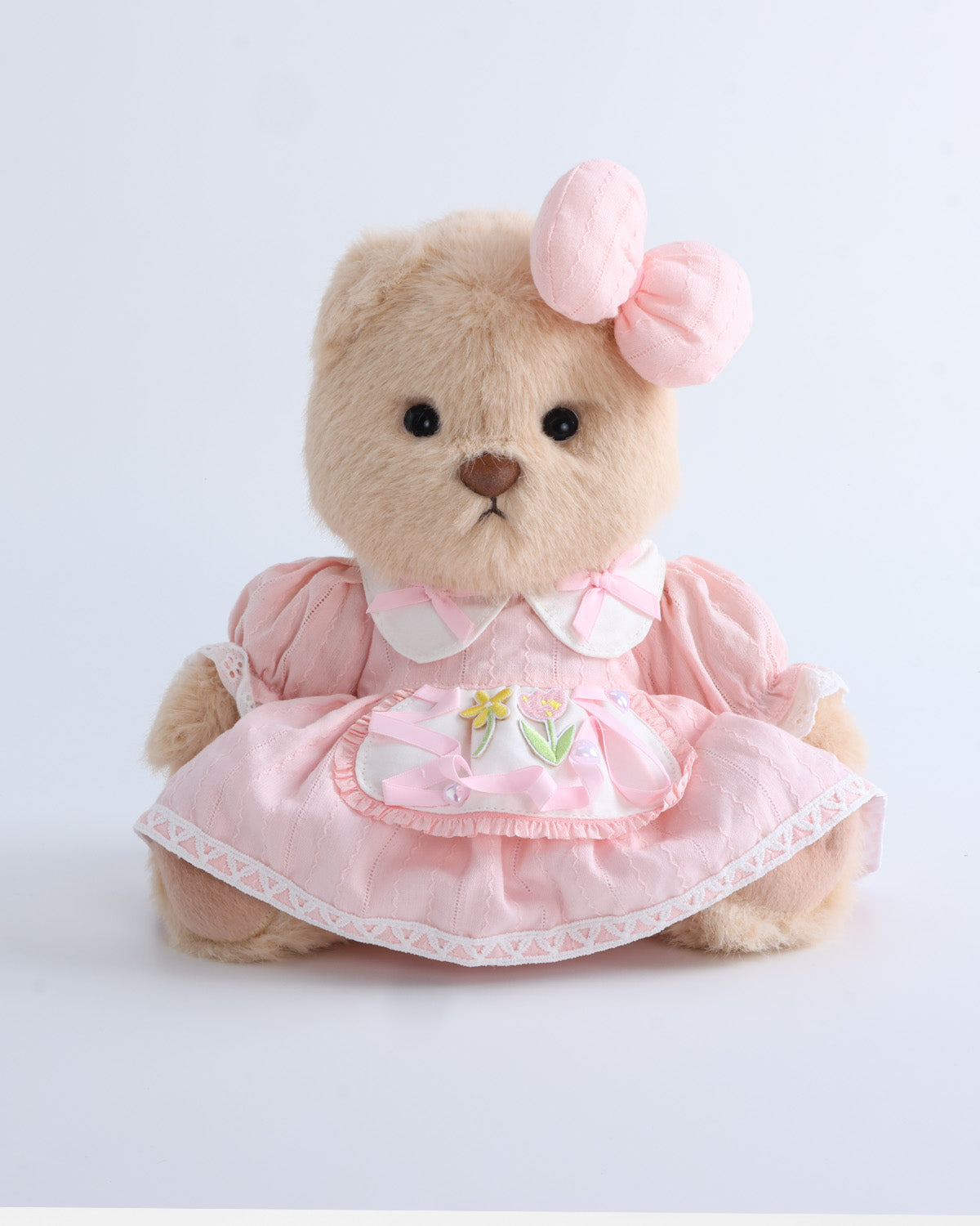 Milk Tea Long Hair Bear & Pink Tulip Dress Set of 2 - 12 Inches