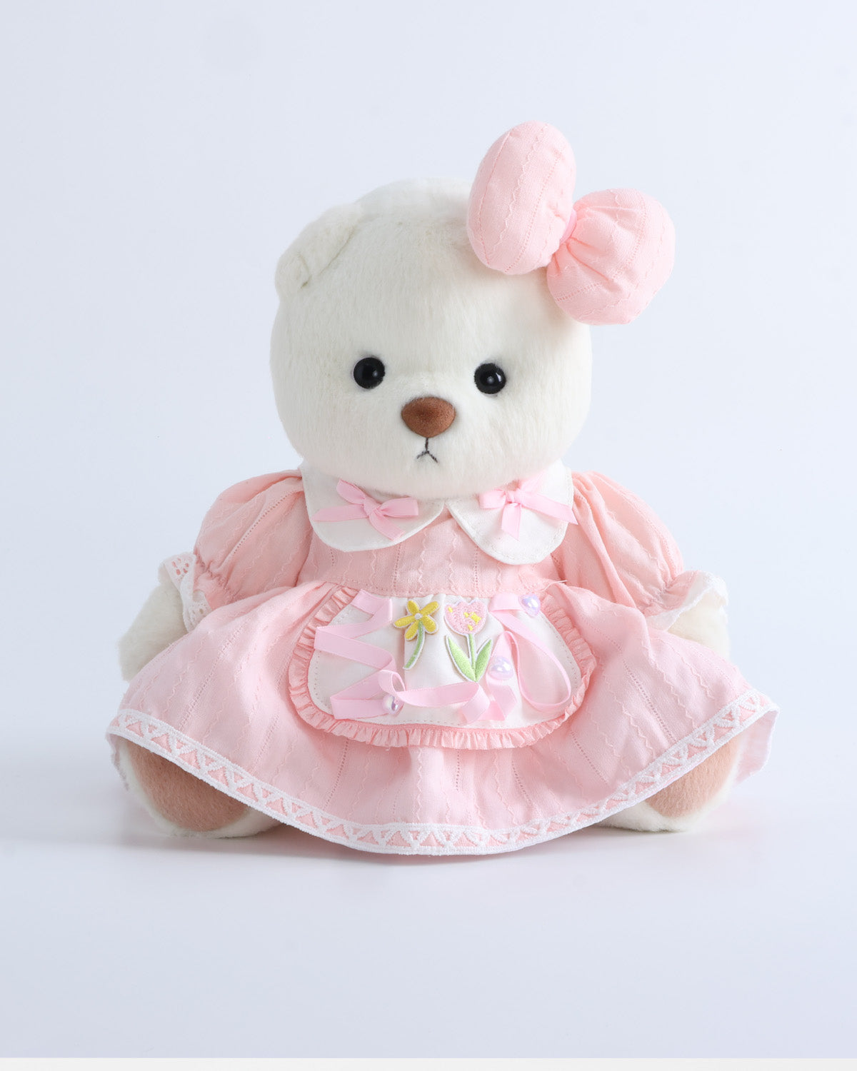 White Short Hair Bear & Pink Tulip Dress Set of 2 - 12 Inches