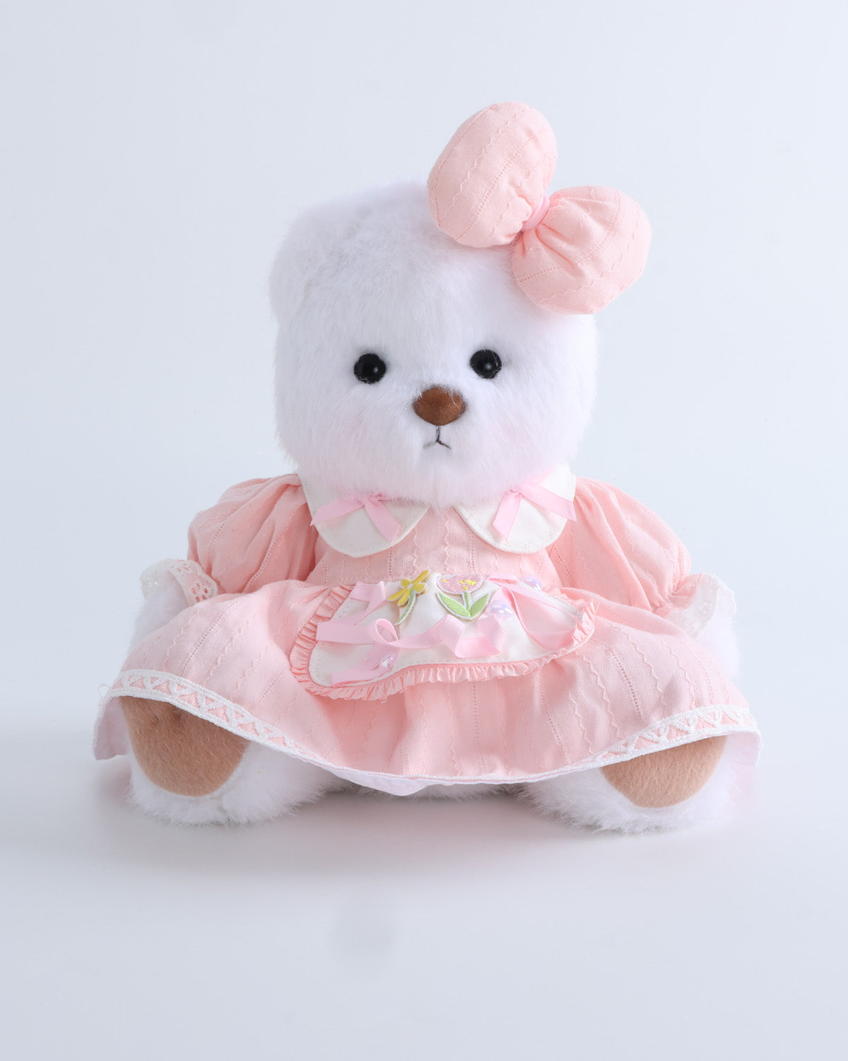 White Long Hair Bear & Pink Tulip Dress Set of 2 - 12 Inches