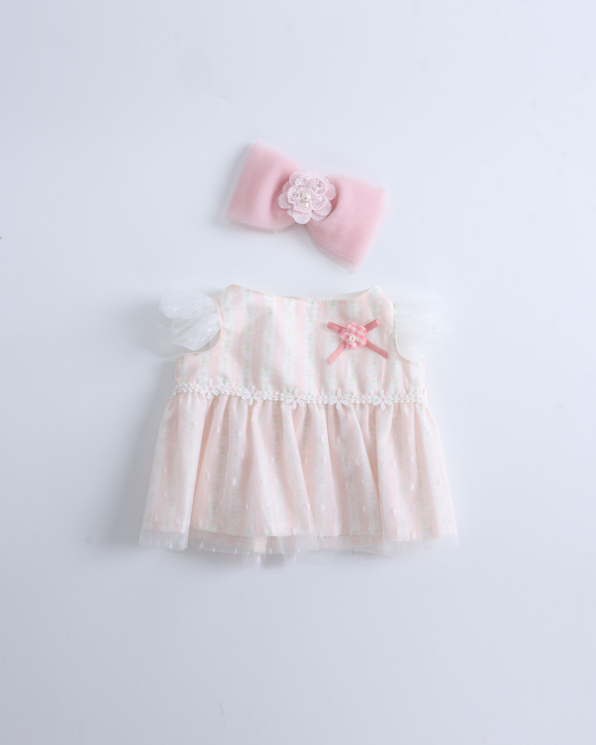 White Peach Mist Floral Tulle Dress Set of 2 - 12 Inches