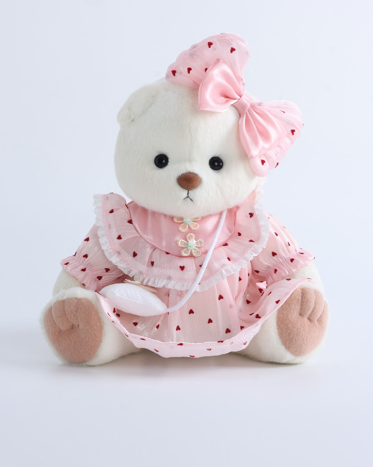 White Short Hair Bear & Pink Heart Dress Set of 3 - 12 Inches