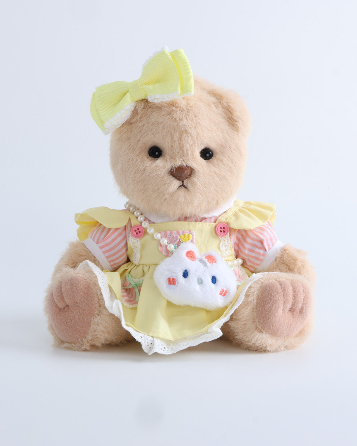 Milk Tea Long Hair Bear & Yellow Cream Dress  Set of 3 - 12 Inches