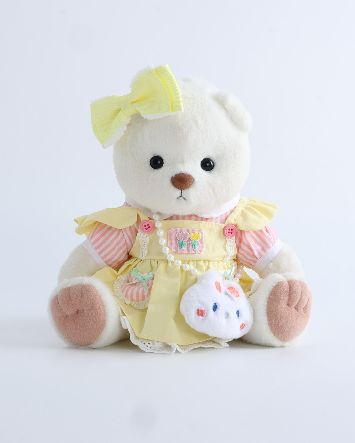 White Short Hair Bear & Yellow Cream Dress  Set of 3 - 12 Inches