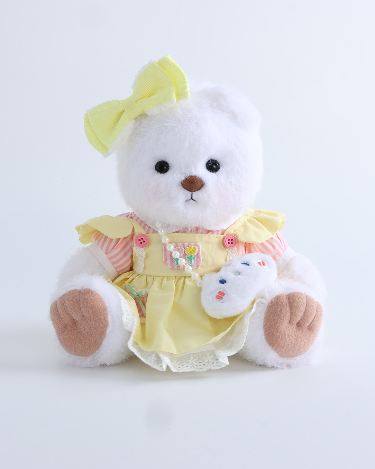 White Long Hair Bear & Yellow Cream Dress  Set of 3 - 12 Inches