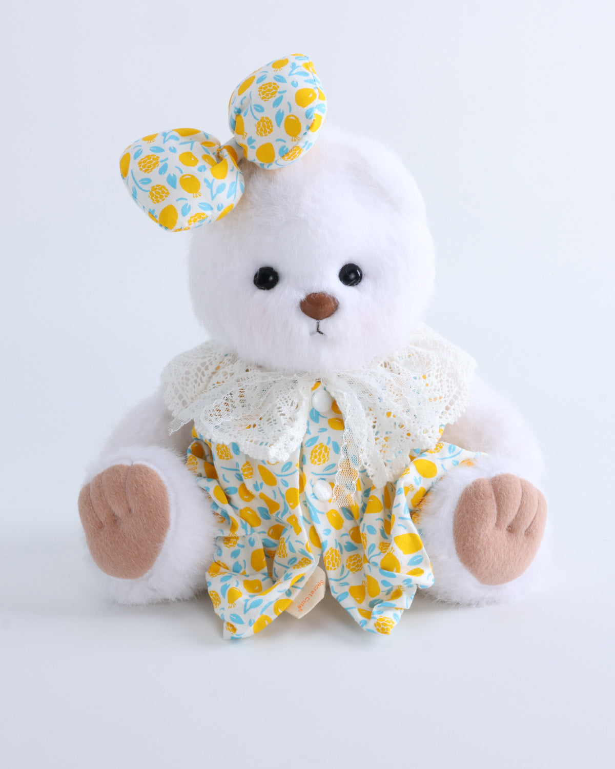 White Long Hair Bear & Lemon Yellow Bud Dress Set of 3 - 12 Inches