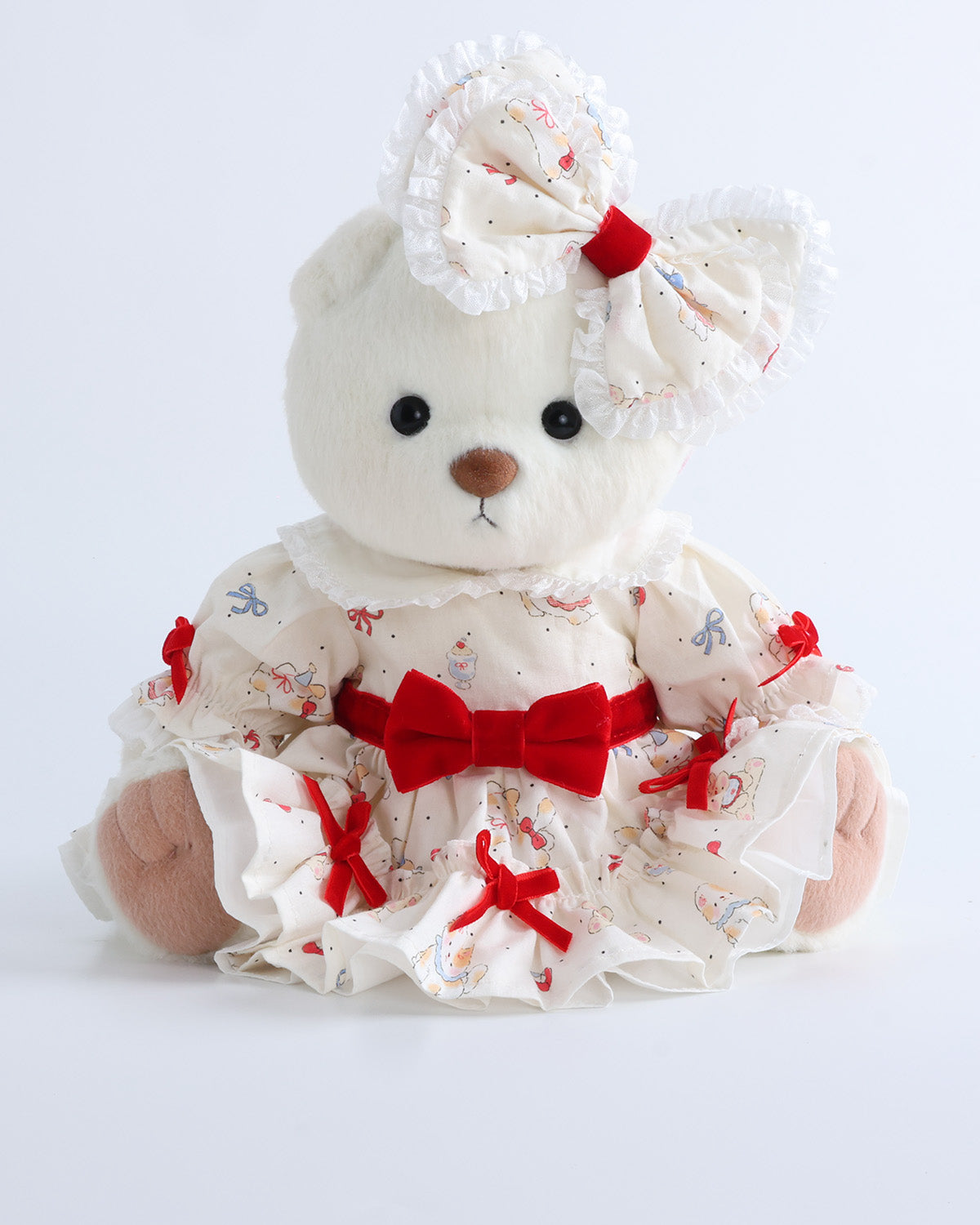 White Short Hair Bear & Red Bow Cat Party Dress Set of 2 - 12 Inches
