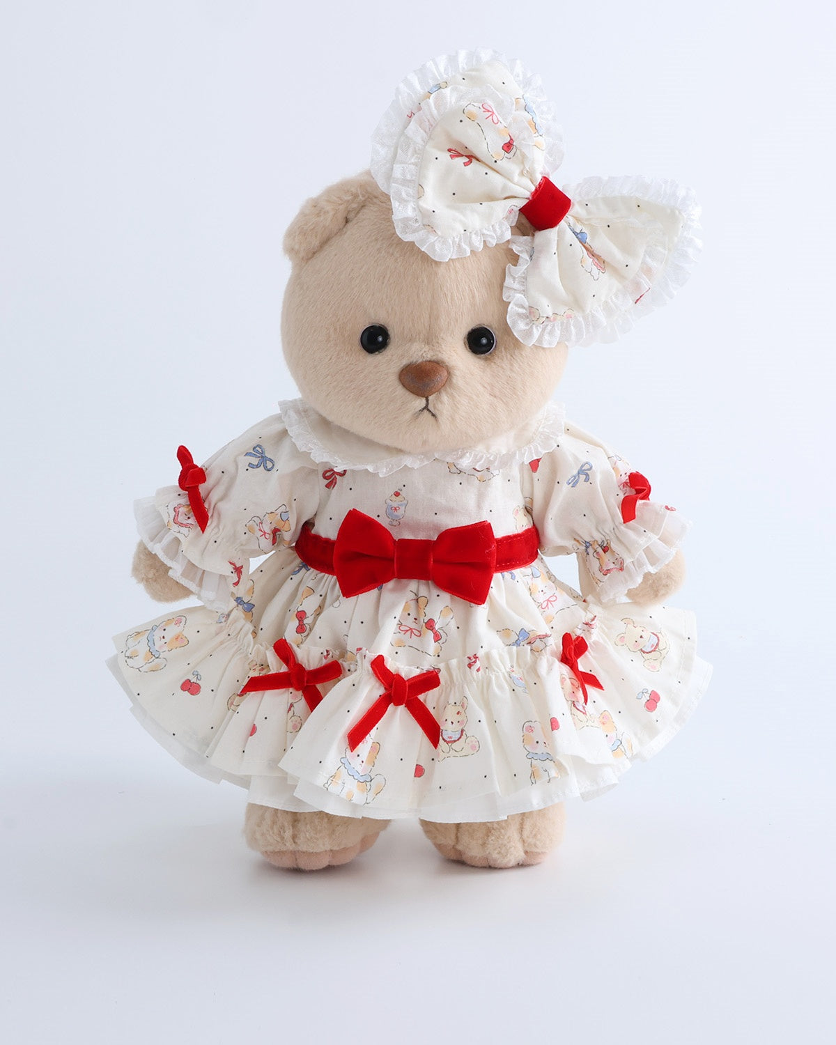Teddy Bear & Red Bow Cat Party Dress Set of 2 - 12 Inches