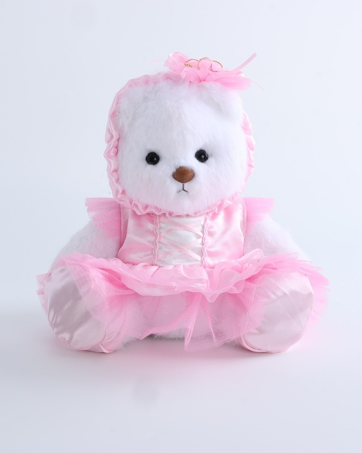 White Long Hair Bear & Pink Misty Ballet Dress Set of 3 - 12 Inches