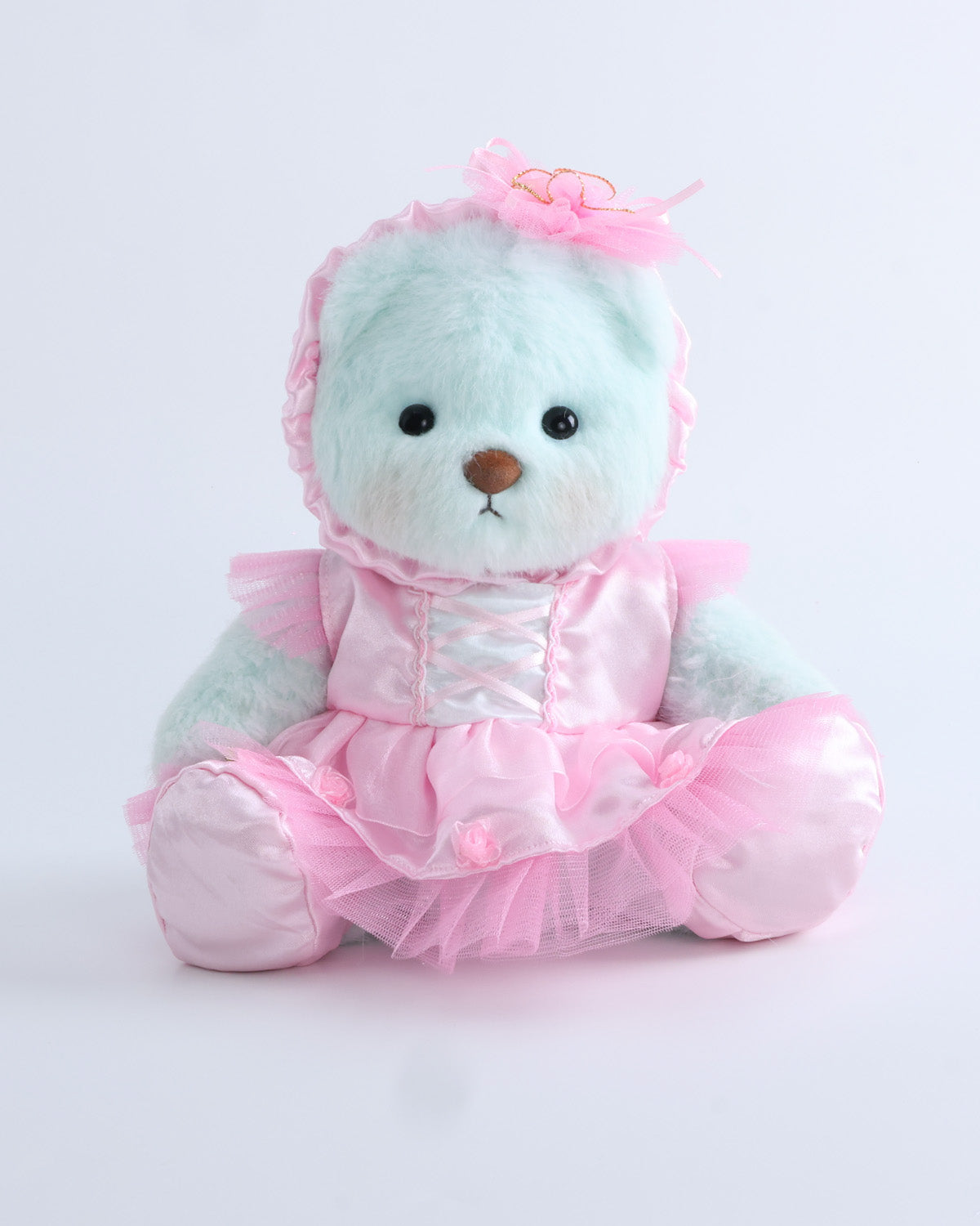Mint Blue Long Hair Bear & Pink Misty Ballet Dress Set of 3 - 12 Inches
