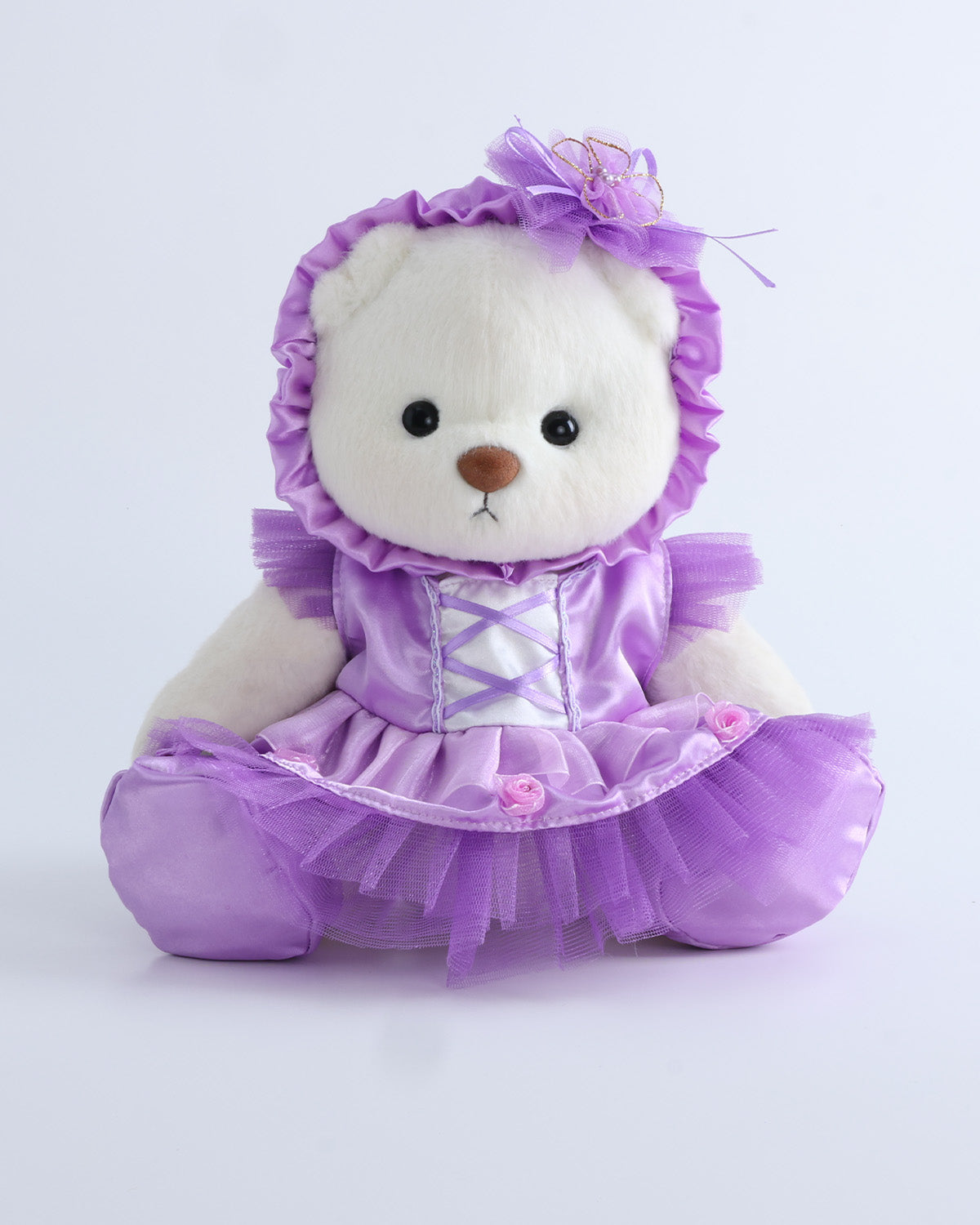 White Short Hair Bear & Purple Misty Ballet Dress Set of 3 - 12 Inches