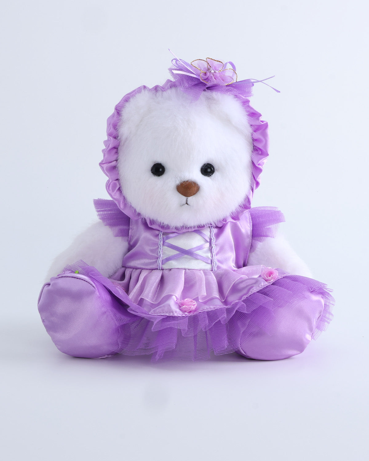 White Long Hair Bear & Purple Misty Ballet Dress Set of 3 - 12 Inches