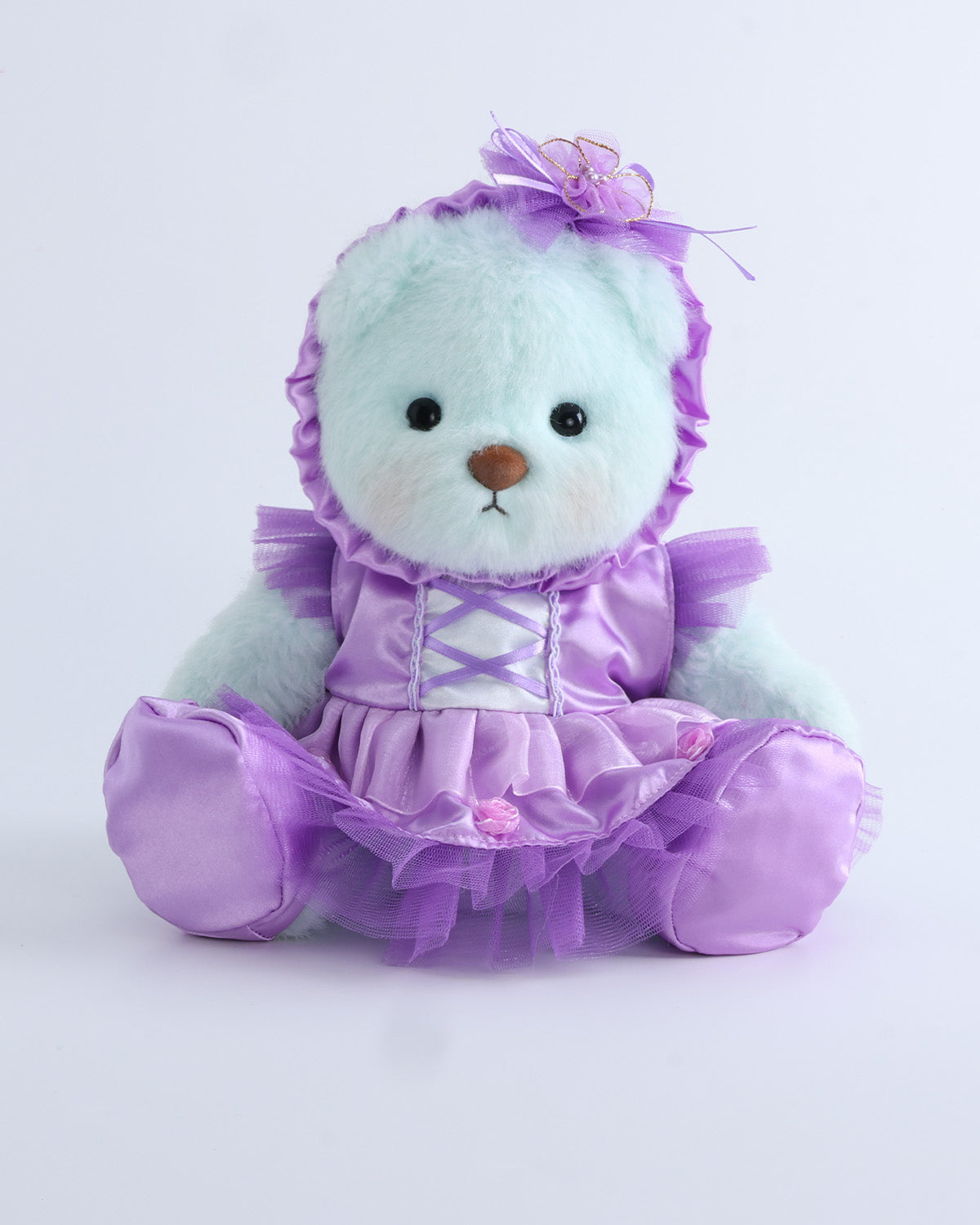 Mint Blue Long Hair Bear & Purple Misty Ballet Dress Set of 3 - 12 Inches