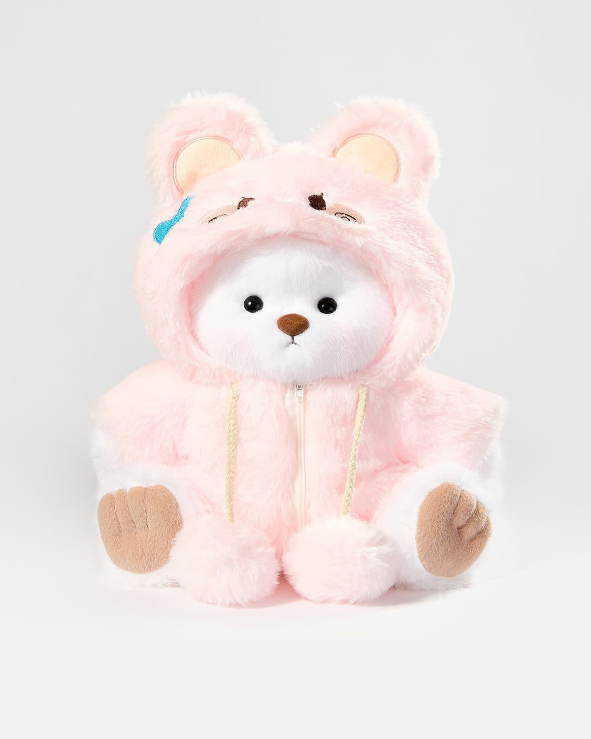 White Long Hair Bear & Pink Plush Rabbit Jumpsuit - 12 Inches