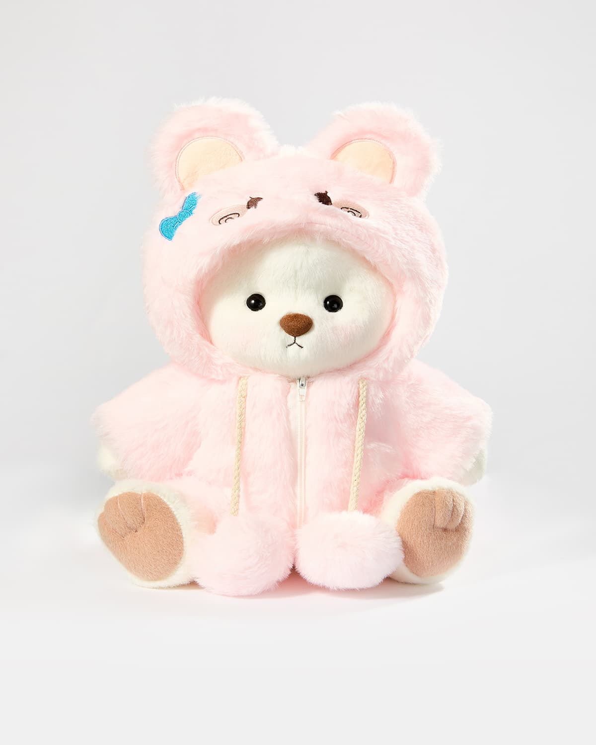 White Short Hair Bear & Pink Plush Rabbit Jumpsuit - 12 Inches