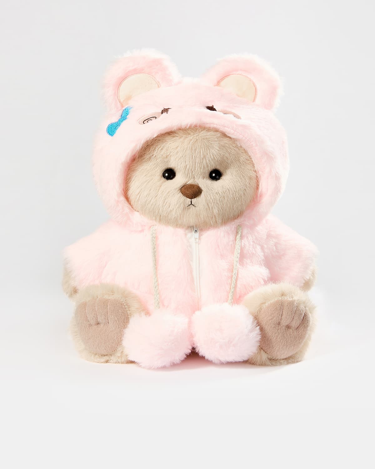 Milk Tea Long Hair Bear & Pink Plush Rabbit Jumpsuit - 12 Inches
