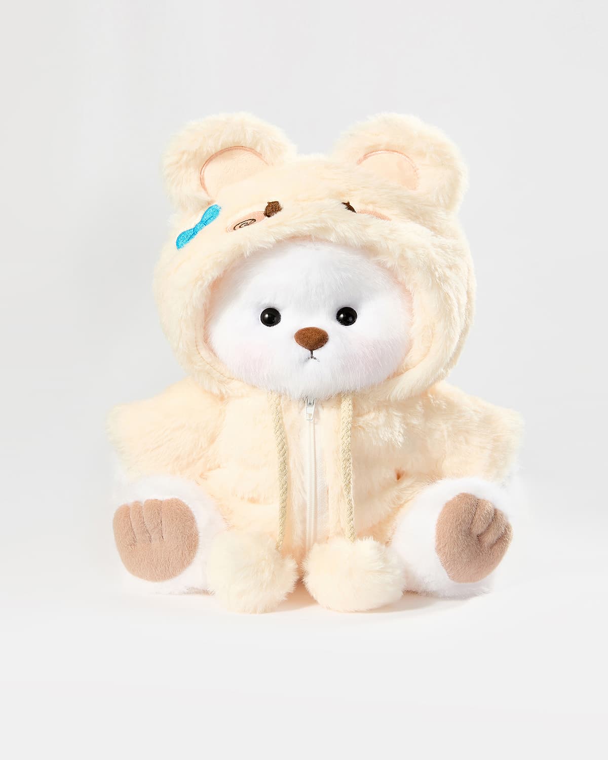 White Long Hair Bear & Yellow Plush Rabbit Jumpsuit - 12 Inches