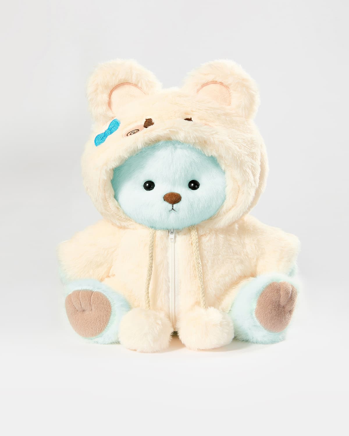 Mint Blue Long Hair Bear& Yellow Plush Rabbit Jumpsuit - 12 Inches