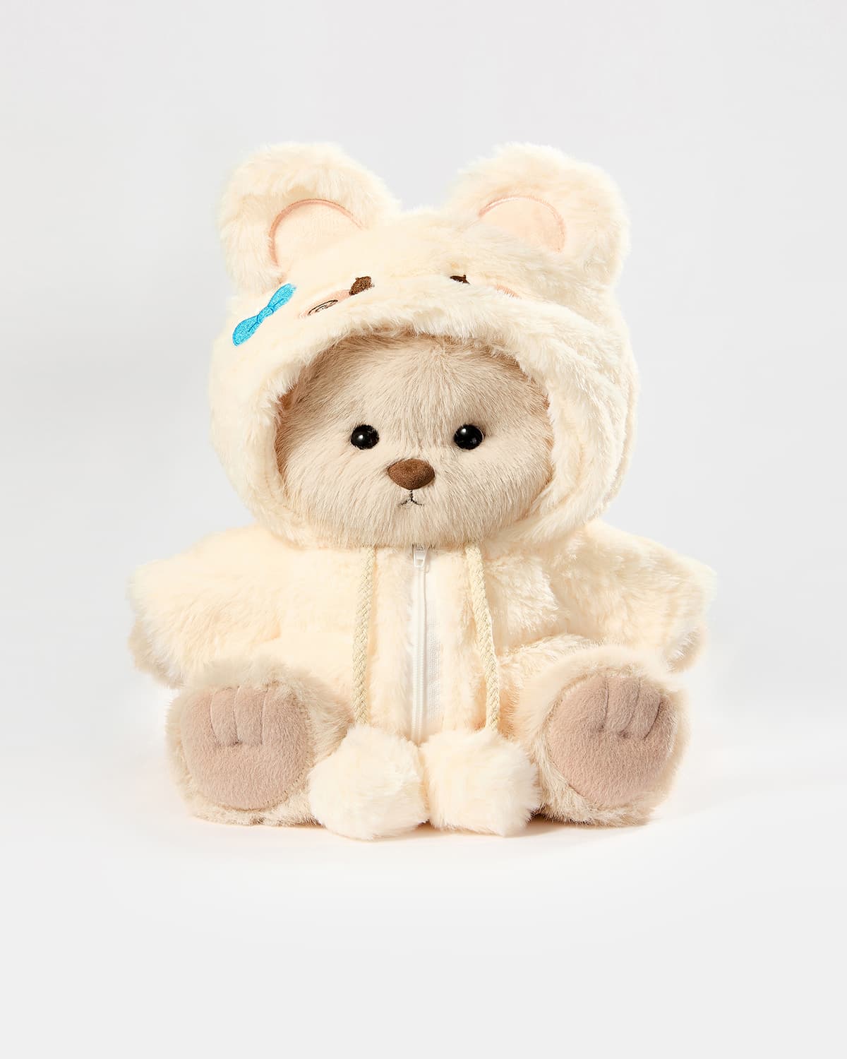 Milk Tea Long Hair Bear & Yellow Plush Rabbit Jumpsuit - 12 Inches