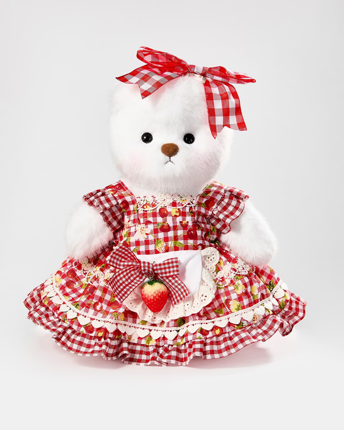 Teddy Bear & Red Strawberry Plaid Dress - 12 Inches