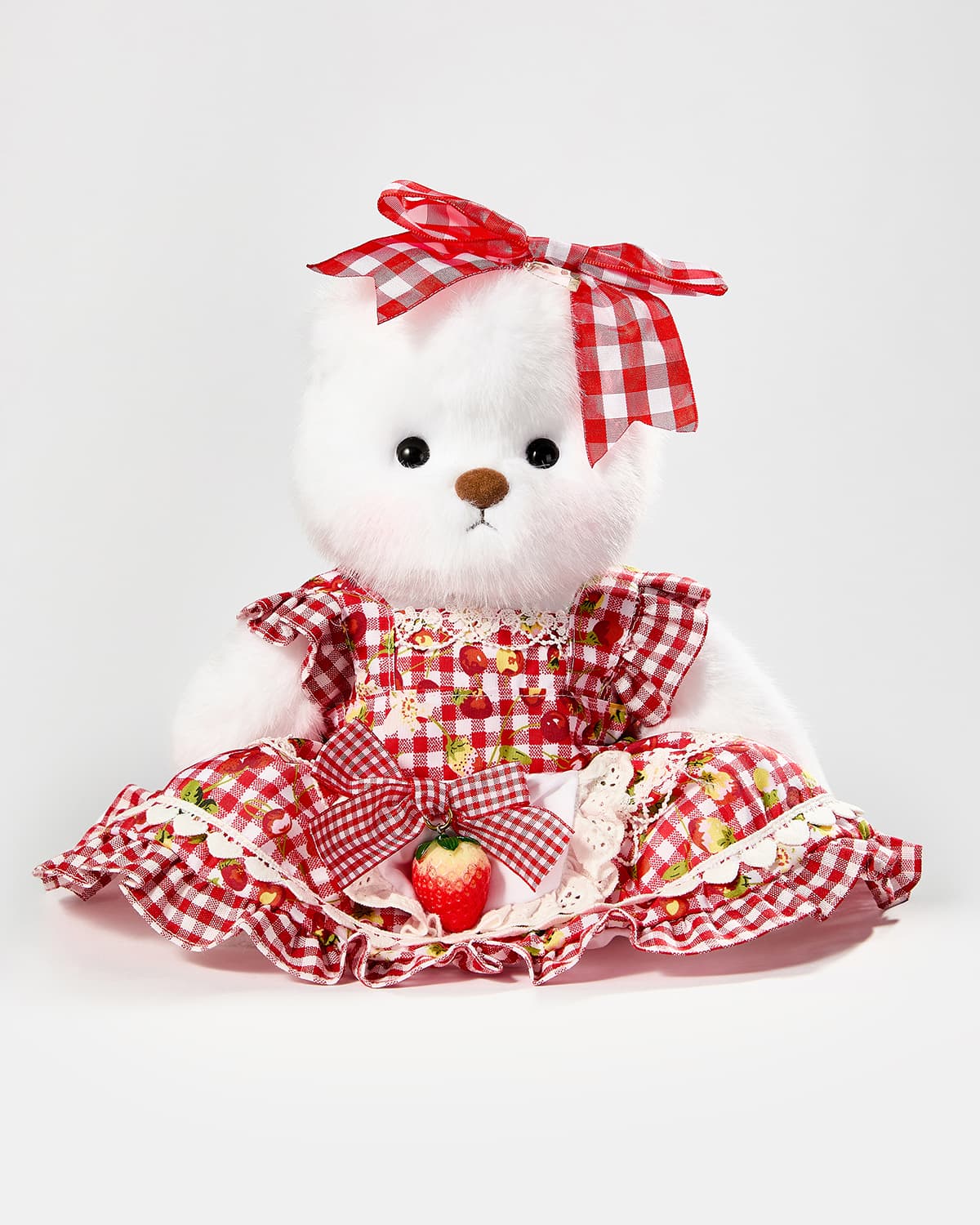 Teddy Bear & Red Strawberry Plaid Dress - 12 Inches