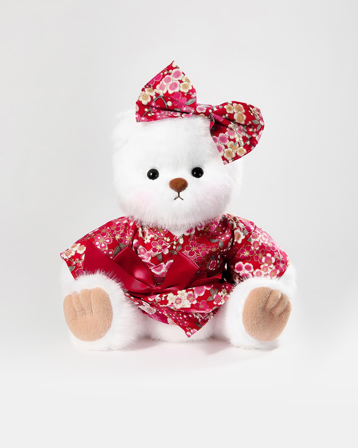 White Long Hair Bear & Red Kimono Dress- 12 Inches