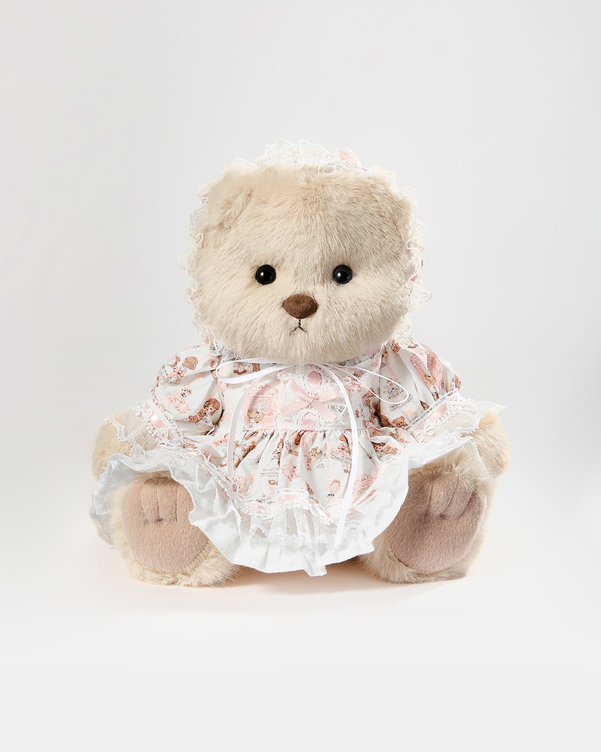 Milk Tea Long Hair Bear & Pink Lace Lolita Dress - 12 Inches