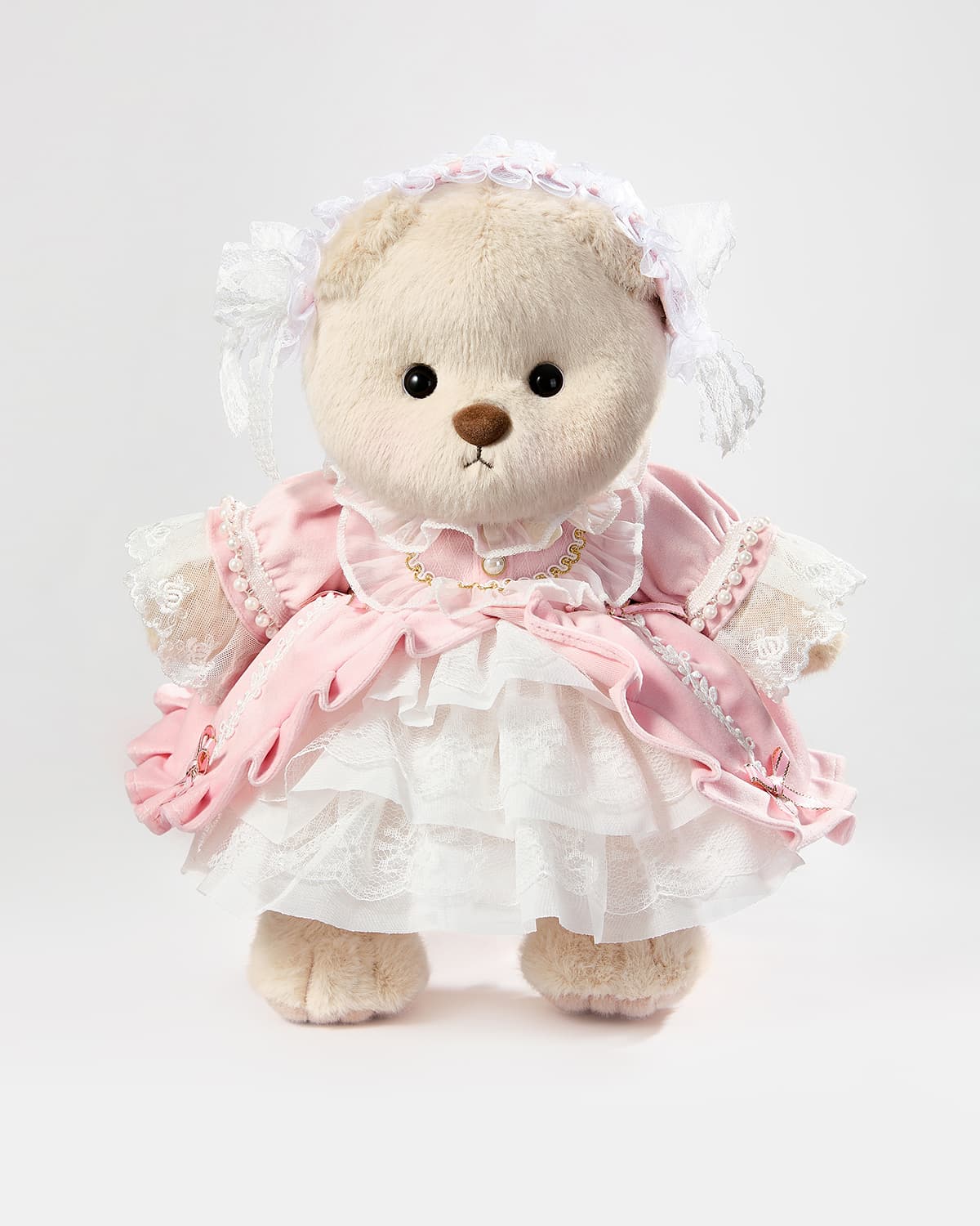 Teddy Bear & Gorgeous Pink Lace Dress - 12 Inches