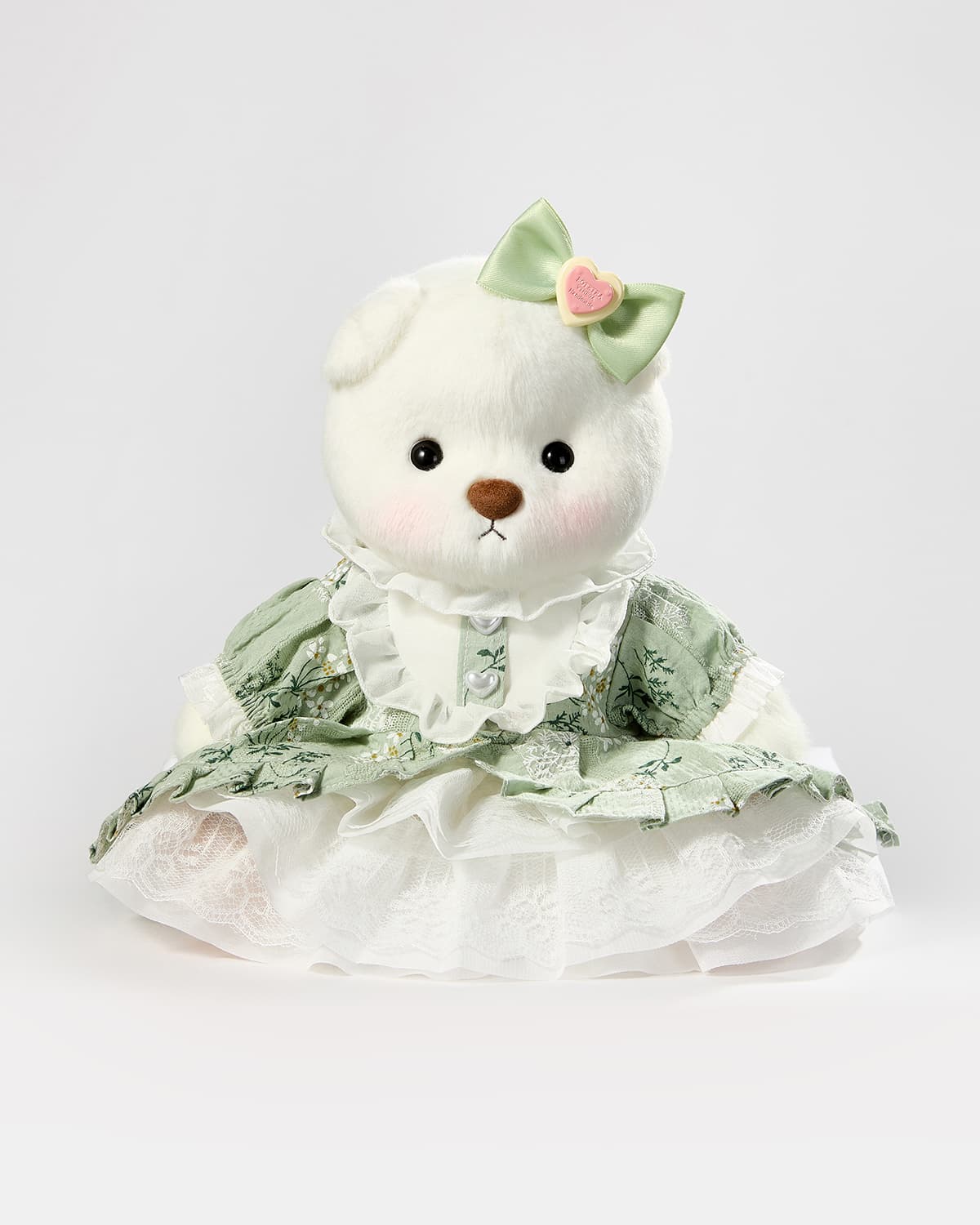 White Short Hair Bear & Gorgeous Green Lace Dress - 12 Inches