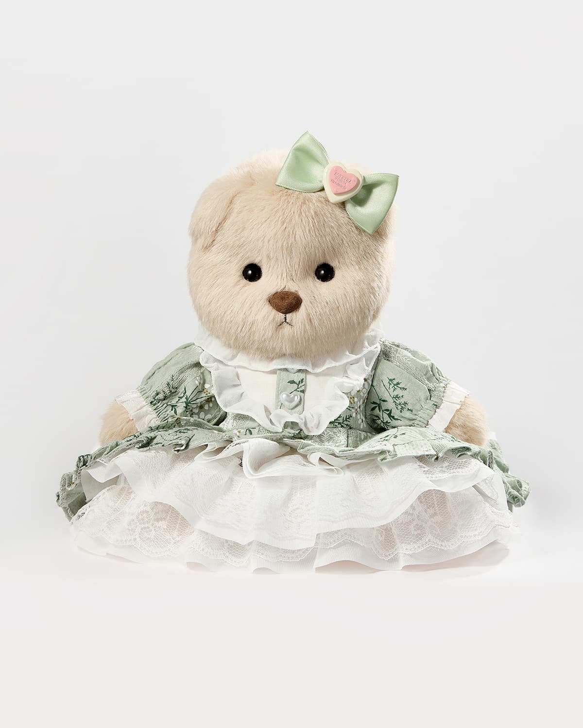 Milk Tea Long Hair Bear & Gorgeous Green Lace Dress - 12 Inches