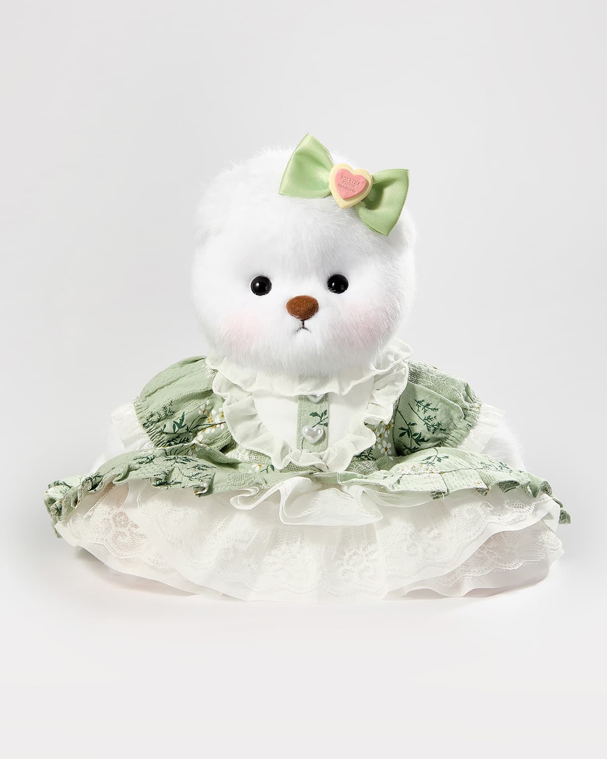 White Long Hair Bear & Gorgeous Green Lace Dress - 12 Inches