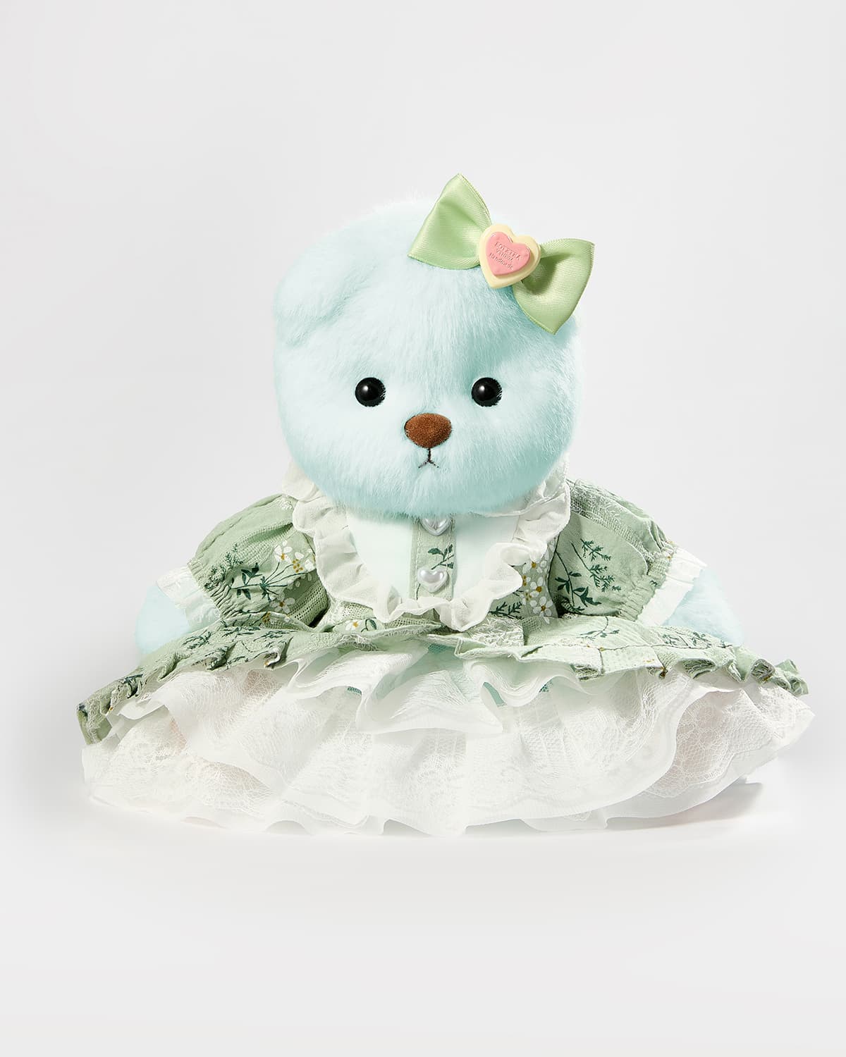 Mint Blue Long Hair Bear & Gorgeous Green Lace Dress - 12 Inches