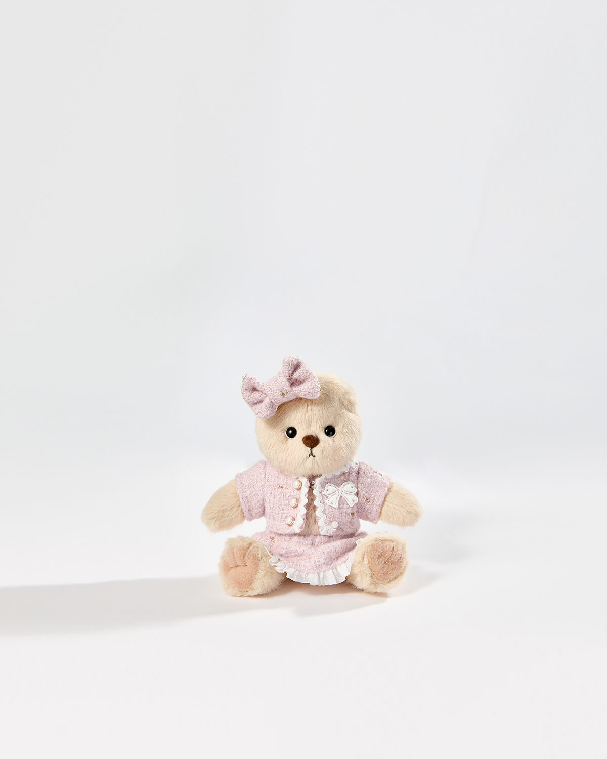 Milk Tea Short Hair Bear & Pink Elegant Dress Set - 6 Inches