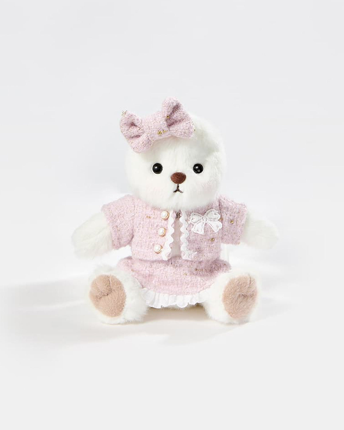White Short Hair Bear & Pink Elegant Dress Set - 6 Inches