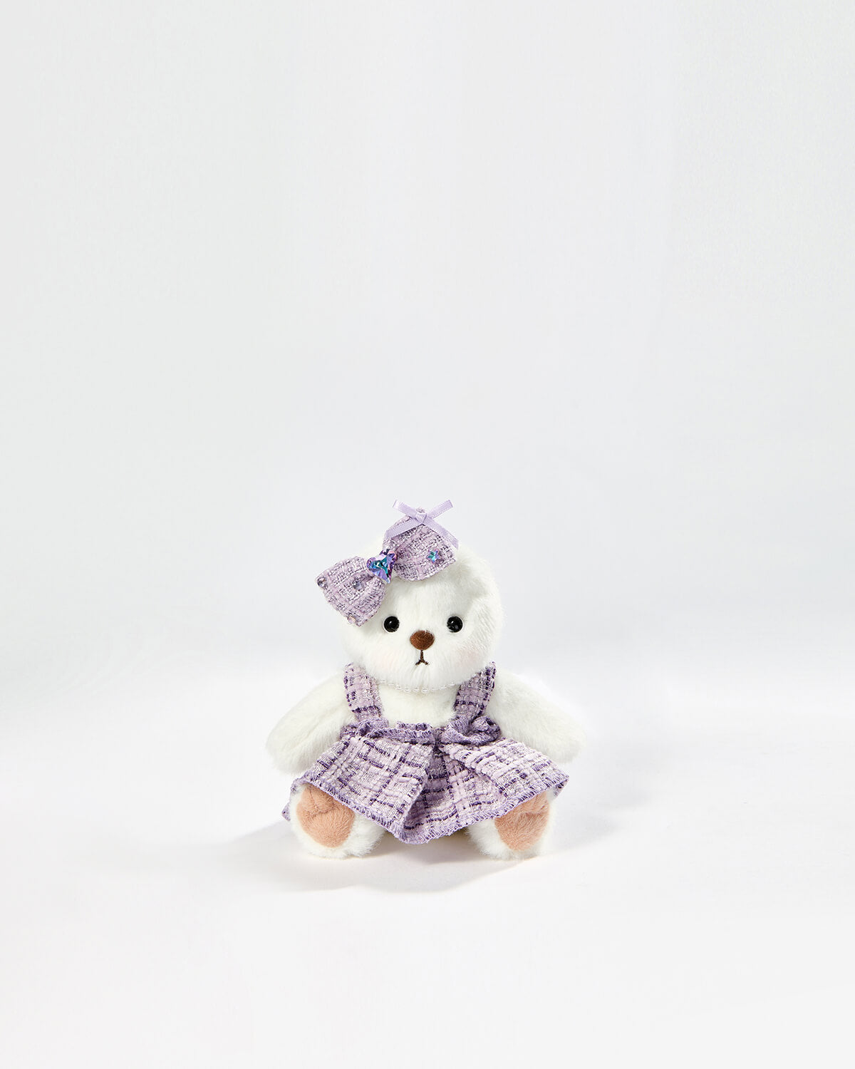 White Short Hair Bear & Purple Elegant Dress Set - 6 Inches