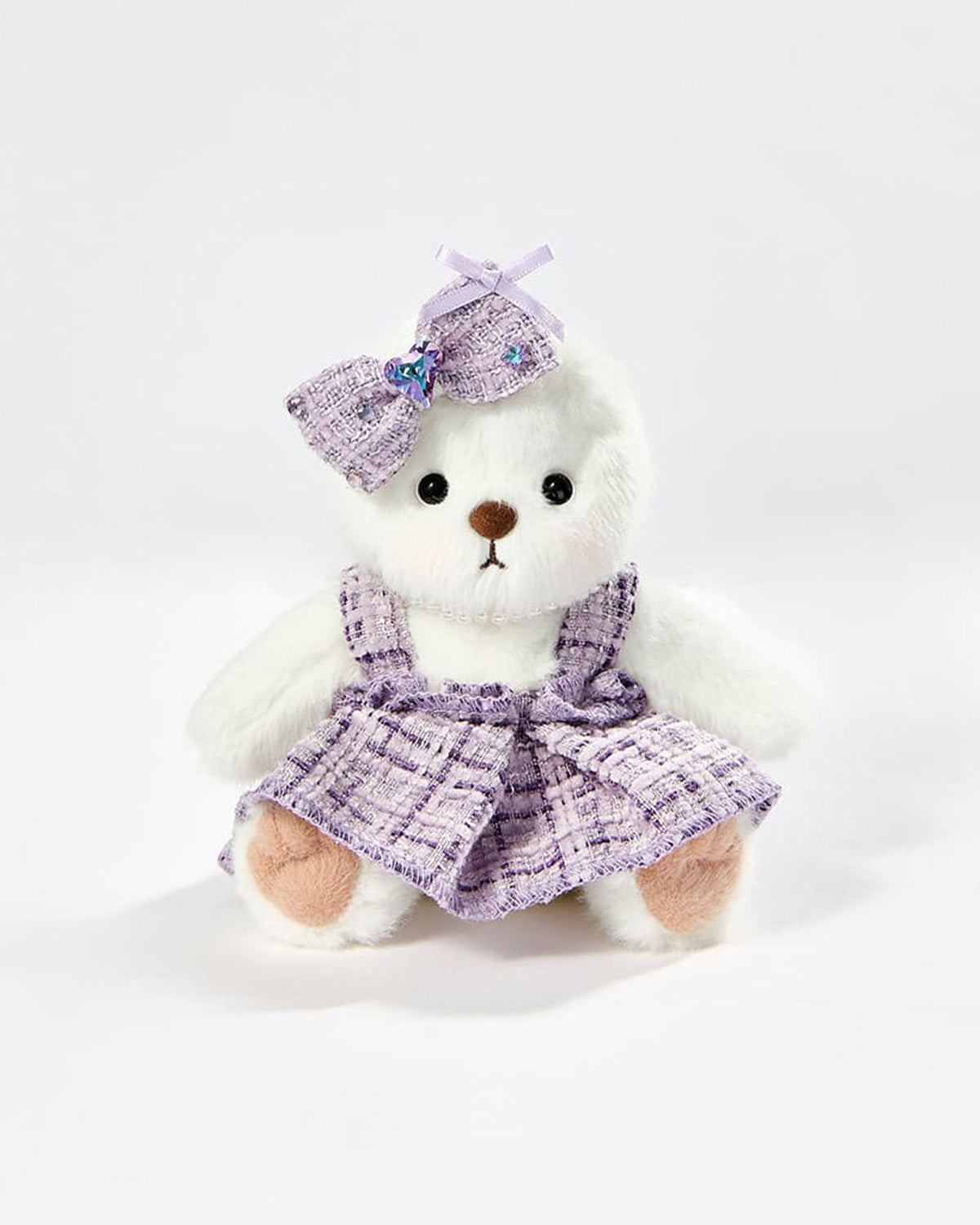 White Short Hair Bear & Purple Elegant Dress Set - 6 Inches