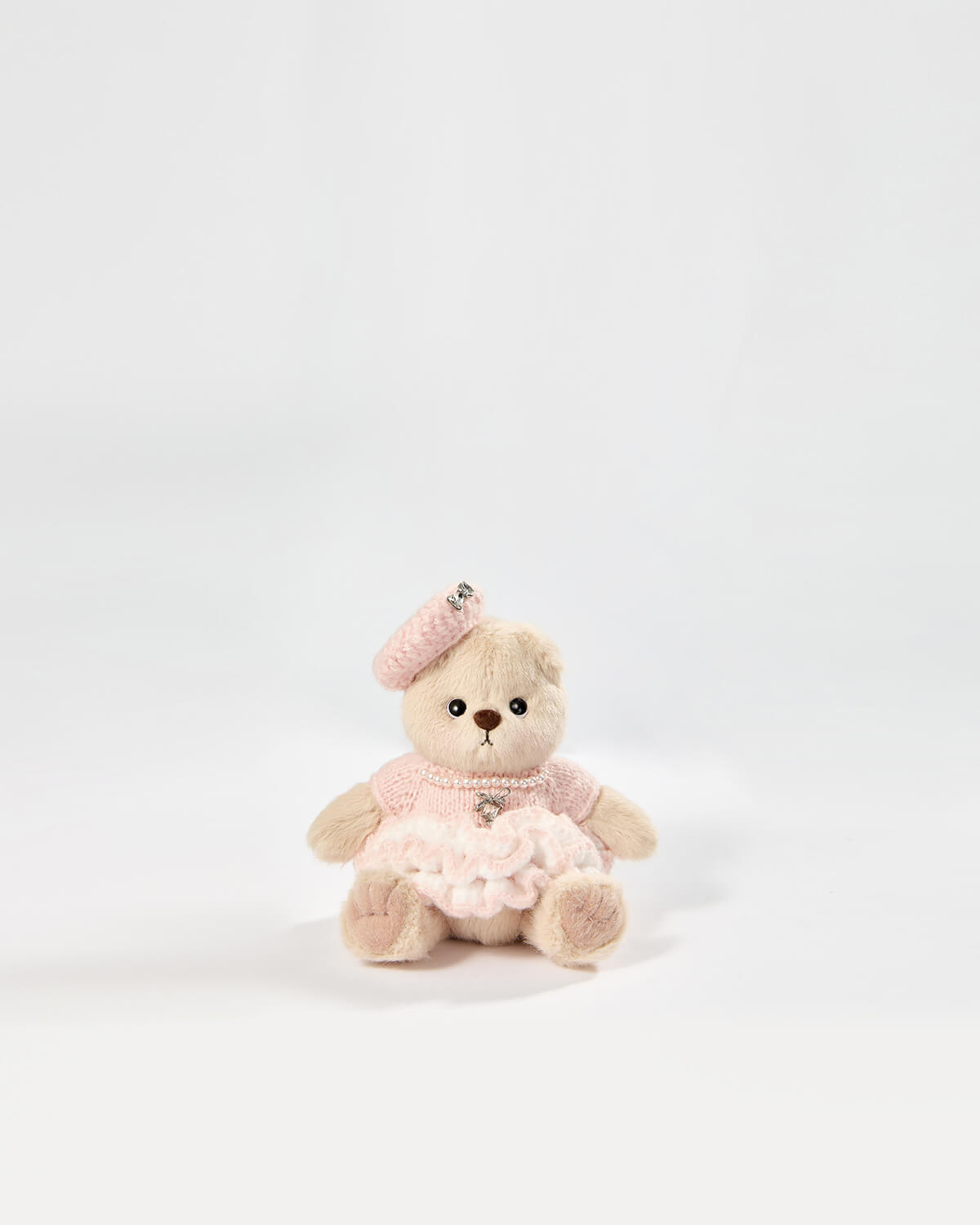Milk Tea Short Hair Bear & Pink Knit Cake Dress - 6 Inches